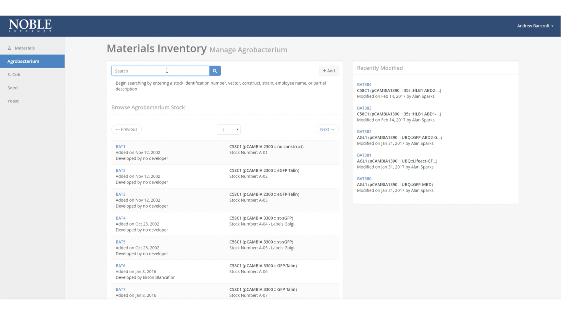 Noble Materials Inventory