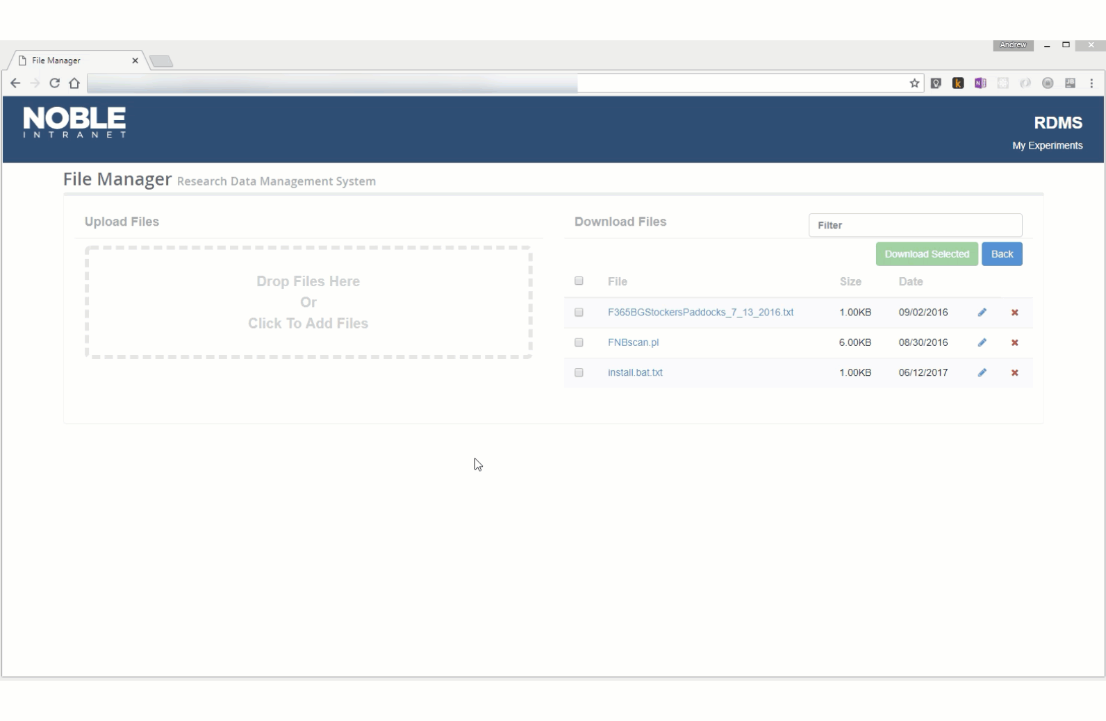 Noble Research Data Management System - Upload Files