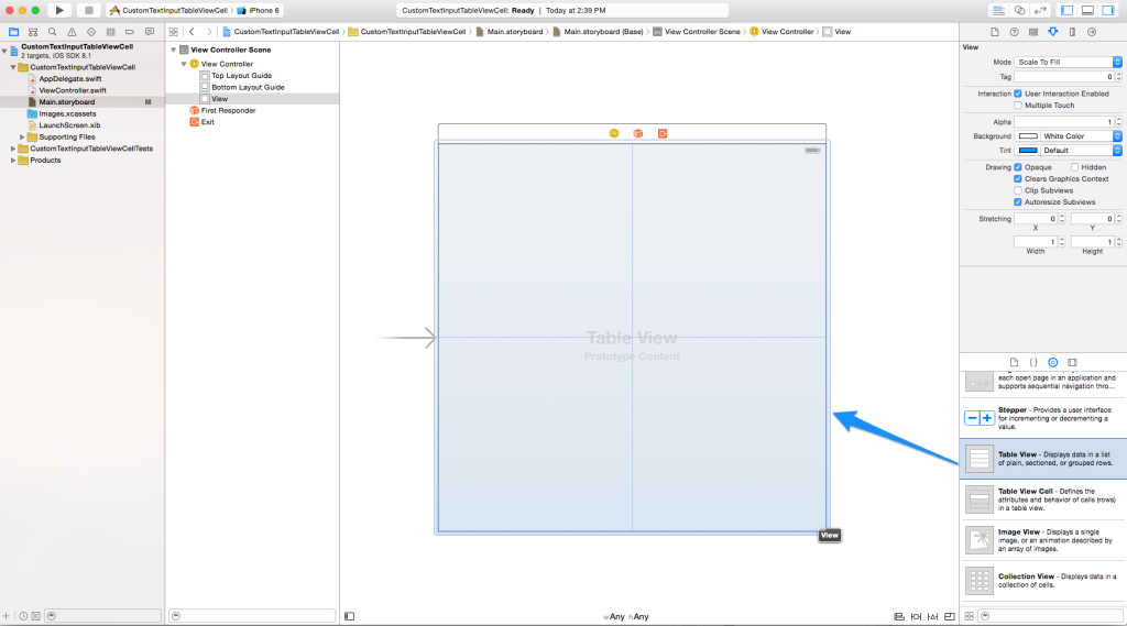 Drag Table View to Storyboard